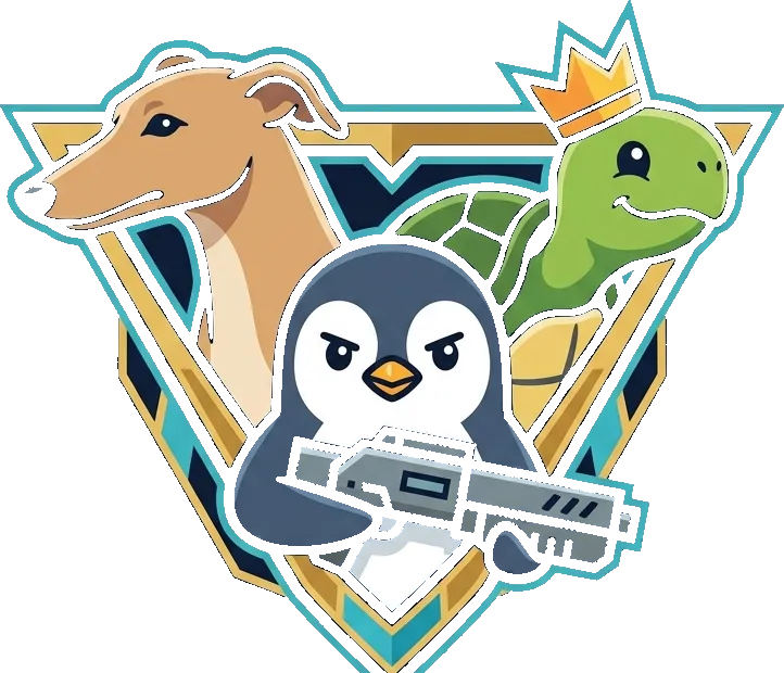 Javiseeker Games Mascot Trio (Sleek Galgo, Armed Penguin, Crowned Turtle)